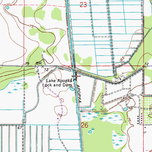 Topographic Map of Lake Apopka Lock and Dam, FL