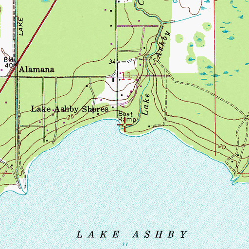 Topographic Map of Lake Ashby Creek, FL