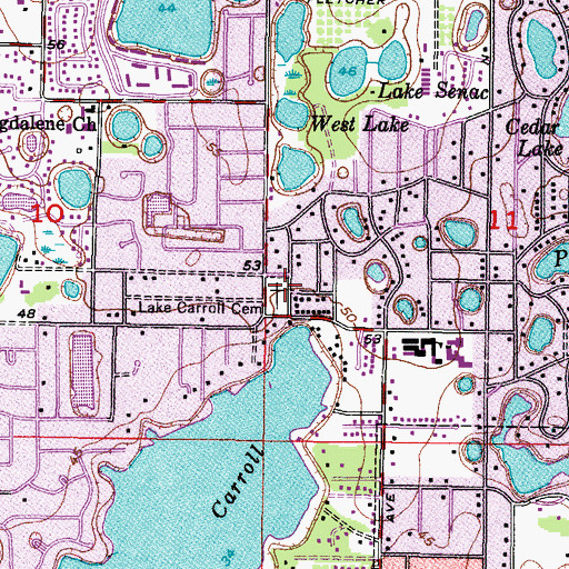 Topographic Map of Lake Carroll Cemetery, FL