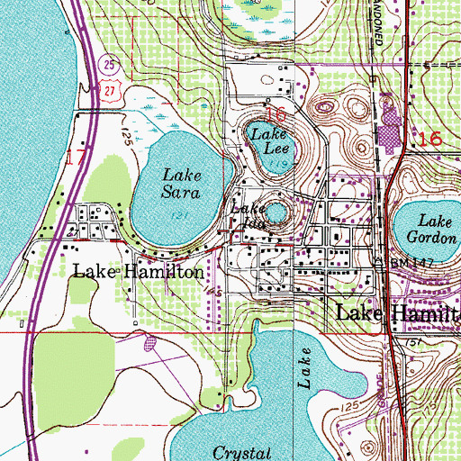 Topographic Map of Lake Hamilton, FL