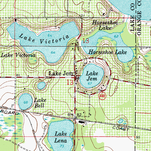 Topographic Map of Lake Jem, FL