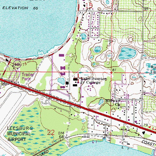 Topographic Map of Lake Sumter Community College, FL