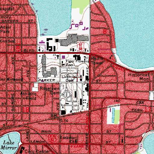 Topographic Map of Lakeview Cemetery, FL