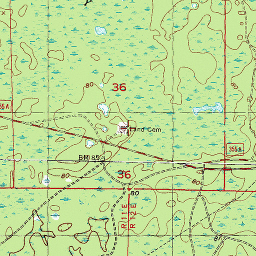 Topographic Map of Land Cemetery, FL