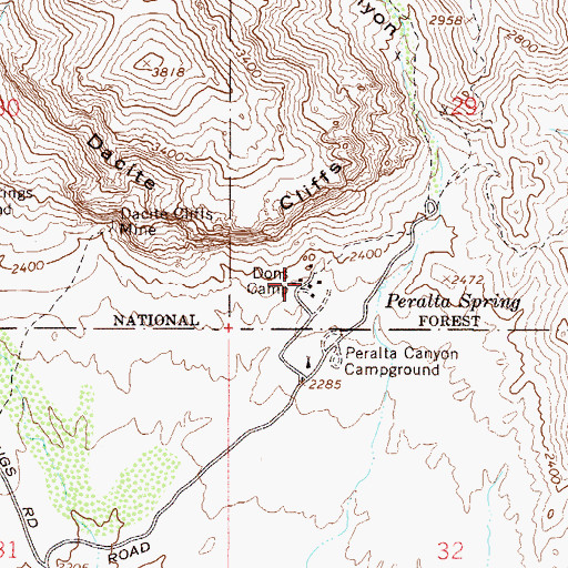 Topographic Map of Dons Camp, AZ