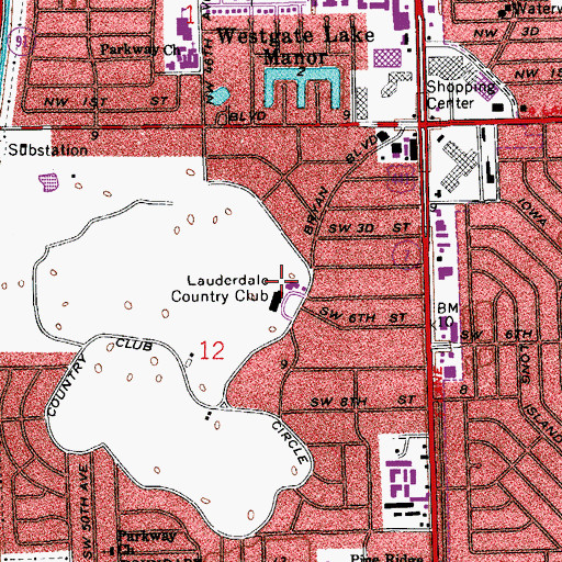 Topographic Map of Lauderdale Country Club, FL