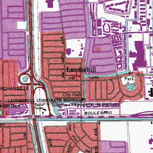 Topographic Map of Lauderhill, FL