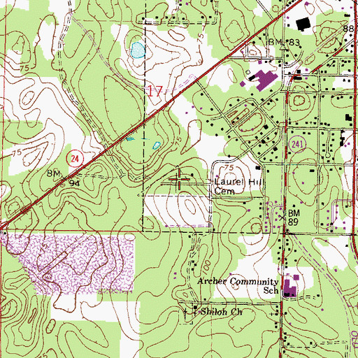 Topographic Map of Laurel Hill Cemetery, FL