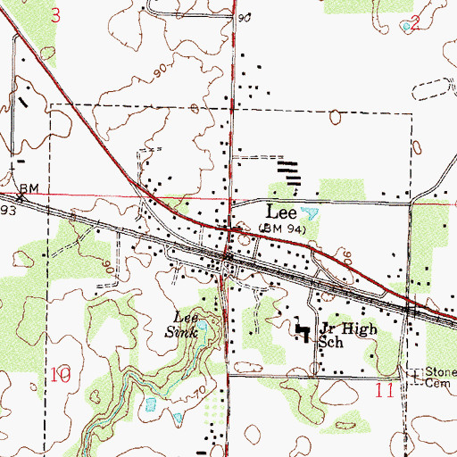 Topographic Map of Lee, FL