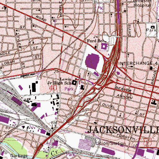 Topographic Map of Lewis Junior High School, FL