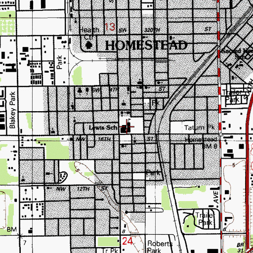 Topographic Map of Lewis School, FL