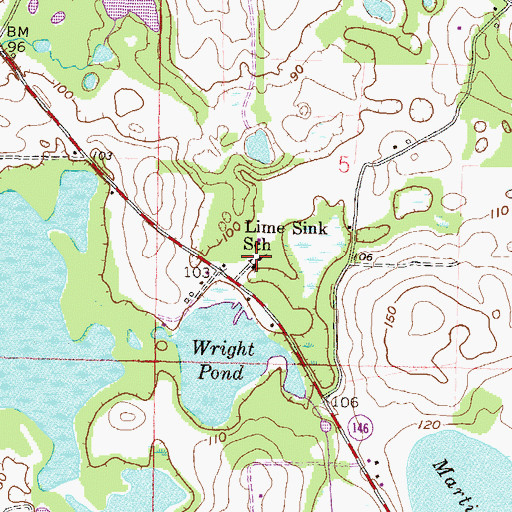 Topographic Map of Lime Sink School, FL