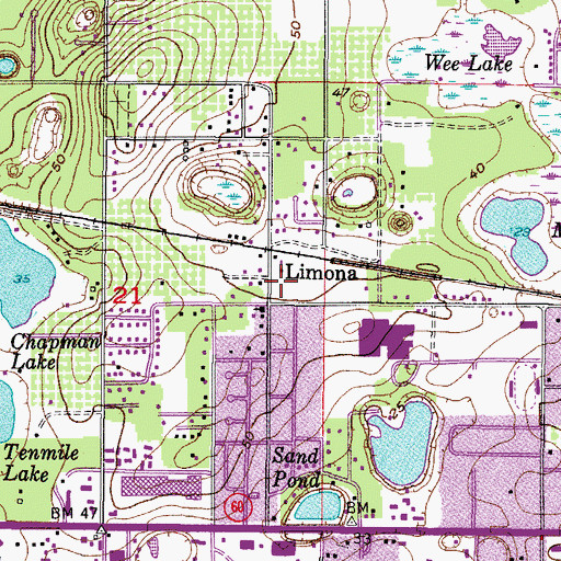 Topographic Map of Limona, FL