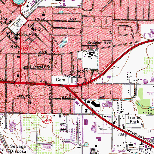 Topographic Map of Lincoln Park Cemetery, FL
