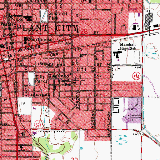 Topographic Map of Lincoln Elementary Magnet School, FL