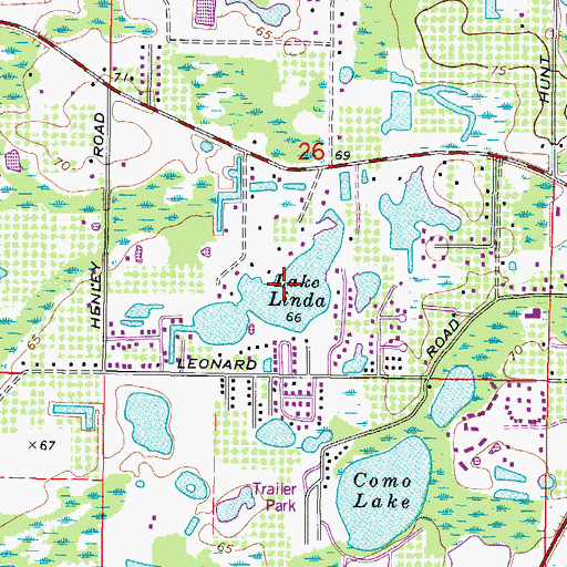 Topographic Map of Lake Linda, FL