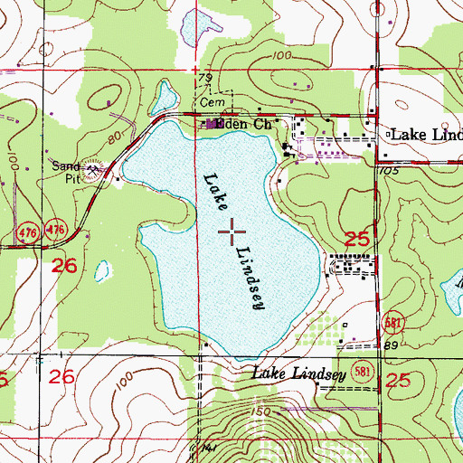Topographic Map of Lake Lindsey, FL