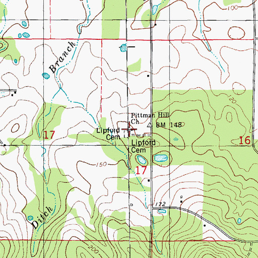 Topographic Map of Lipford Cemetery, FL