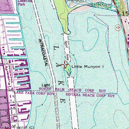 Topographic Map of Little Munyon Island, FL