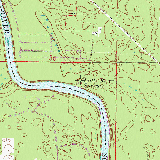 Topographic Map of Little River Springs, FL
