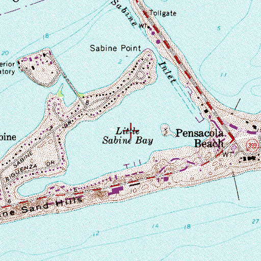 Topographic Map of Little Sabine Bay, FL