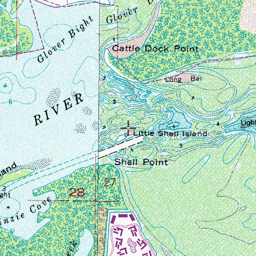 Topographic Map of Little Shell Island, FL