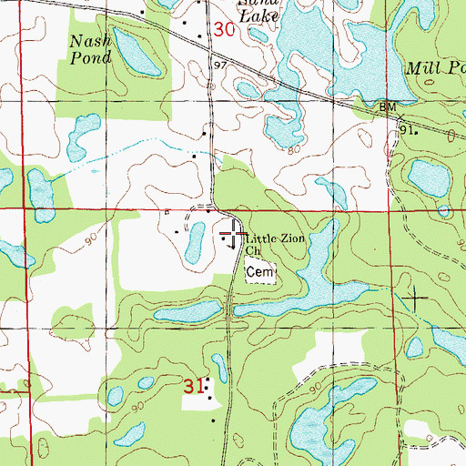 Topographic Map of Little Zion School (historical), FL