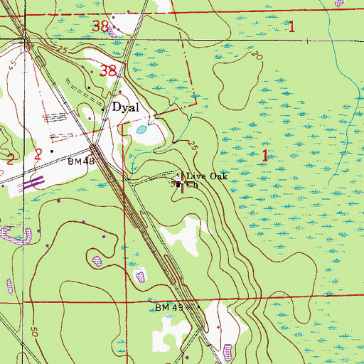 Topographic Map of Live Oak Church, FL