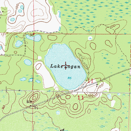 Topographic Map of Lake Logan, FL