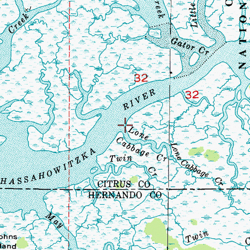Topographic Map of Lone Cabbage Creek, FL
