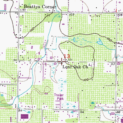 Topographic Map of Lone Oak Church, FL