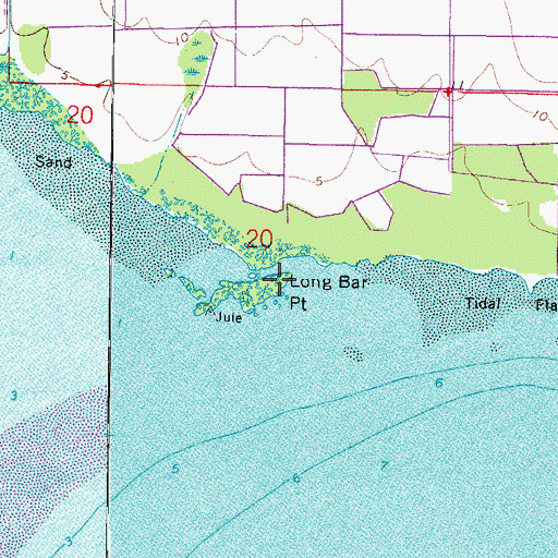 Topographic Map of Long Bar Point, FL
