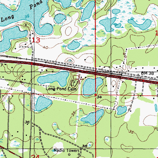 Topographic Map of Long Pond Cemetery, FL