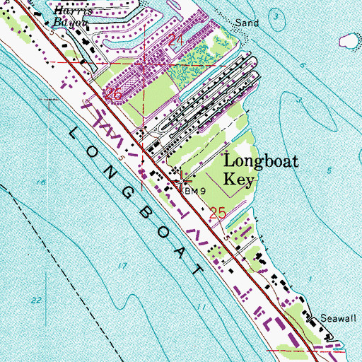 Topographic Map of Longboat Key, FL