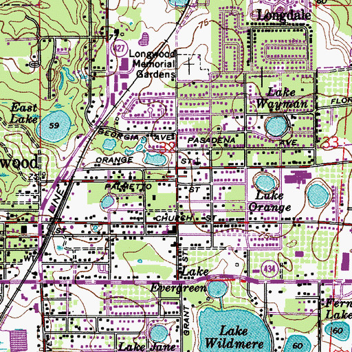 Topographic Map of Longwood, FL