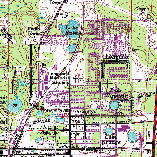 Topographic Map of Longwood Memorial Gardens, FL