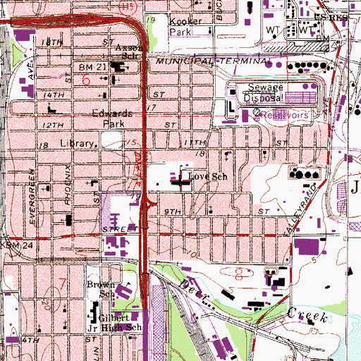 Topographic Map of John Love Elementary School, FL