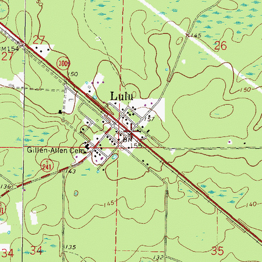 Topographic Map of Lulu, FL