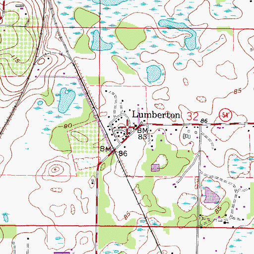 Topographic Map of Lumberton, FL