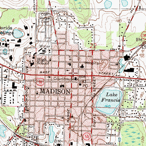 Topographic Map of Madison, FL
