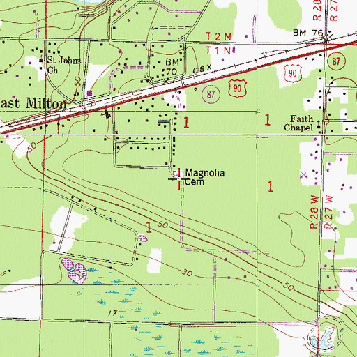 Topographic Map of Magnolia Cemetery, FL
