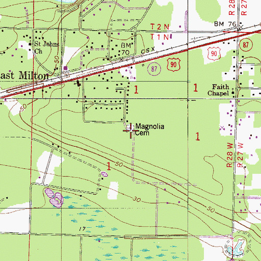Topographic Map of Magnolia Cemetery, FL
