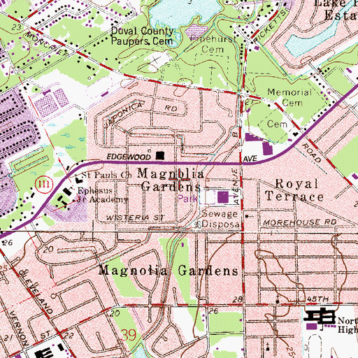 Topographic Map of Magnolia Gardens, FL