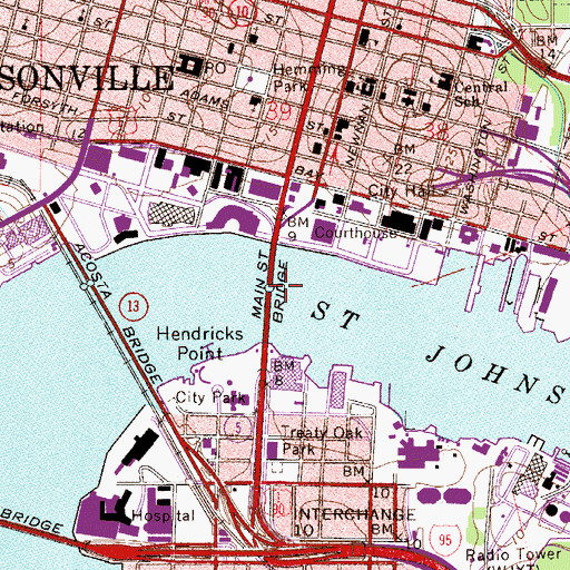 Topographic Map of Main Street Bridge, FL