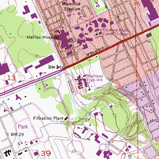 Topographic Map of Mainland High School, FL