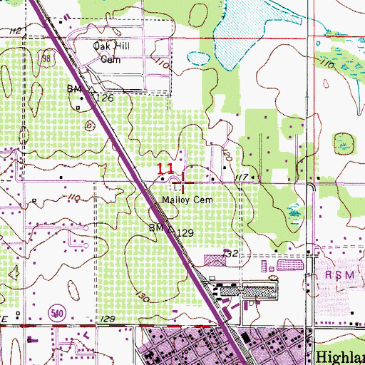 Topographic Map of Malloy Cemetery, FL