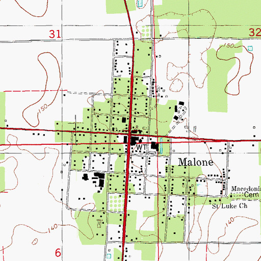 Topographic Map of Malone, FL