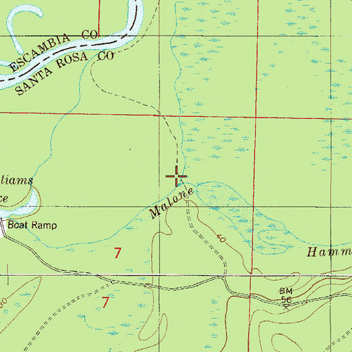 Topographic Map of Malone Hammock Branch, FL