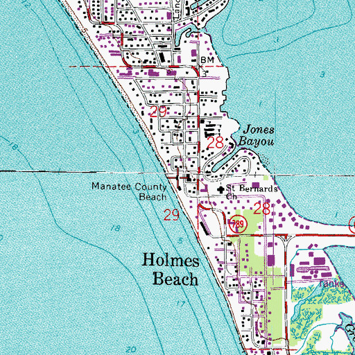 Topographic Map of Manatee County Beach, FL