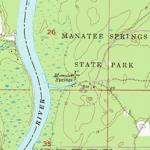 Topographic Map of Manatee Springs, FL